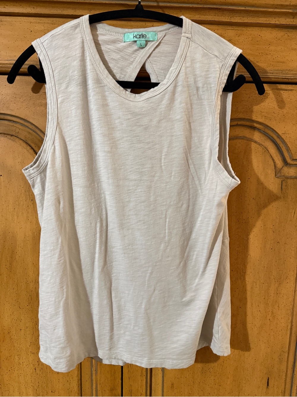 Karlie Sleeveless Crewneck Tank Top in Light Beige- L